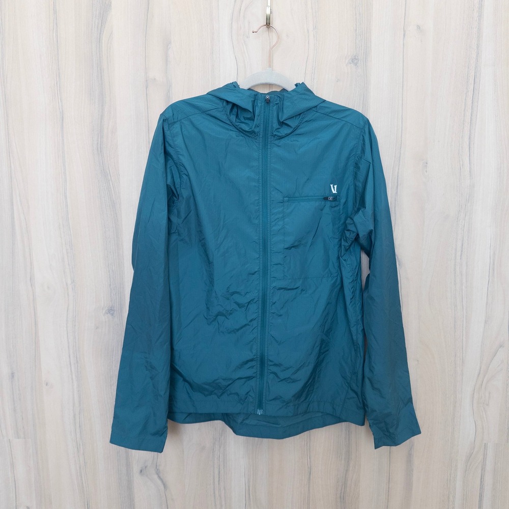 Vuori Mens Daybreak Windbreaker Jacket Medium Teal Hooded Ripstop Outdoor Hike
